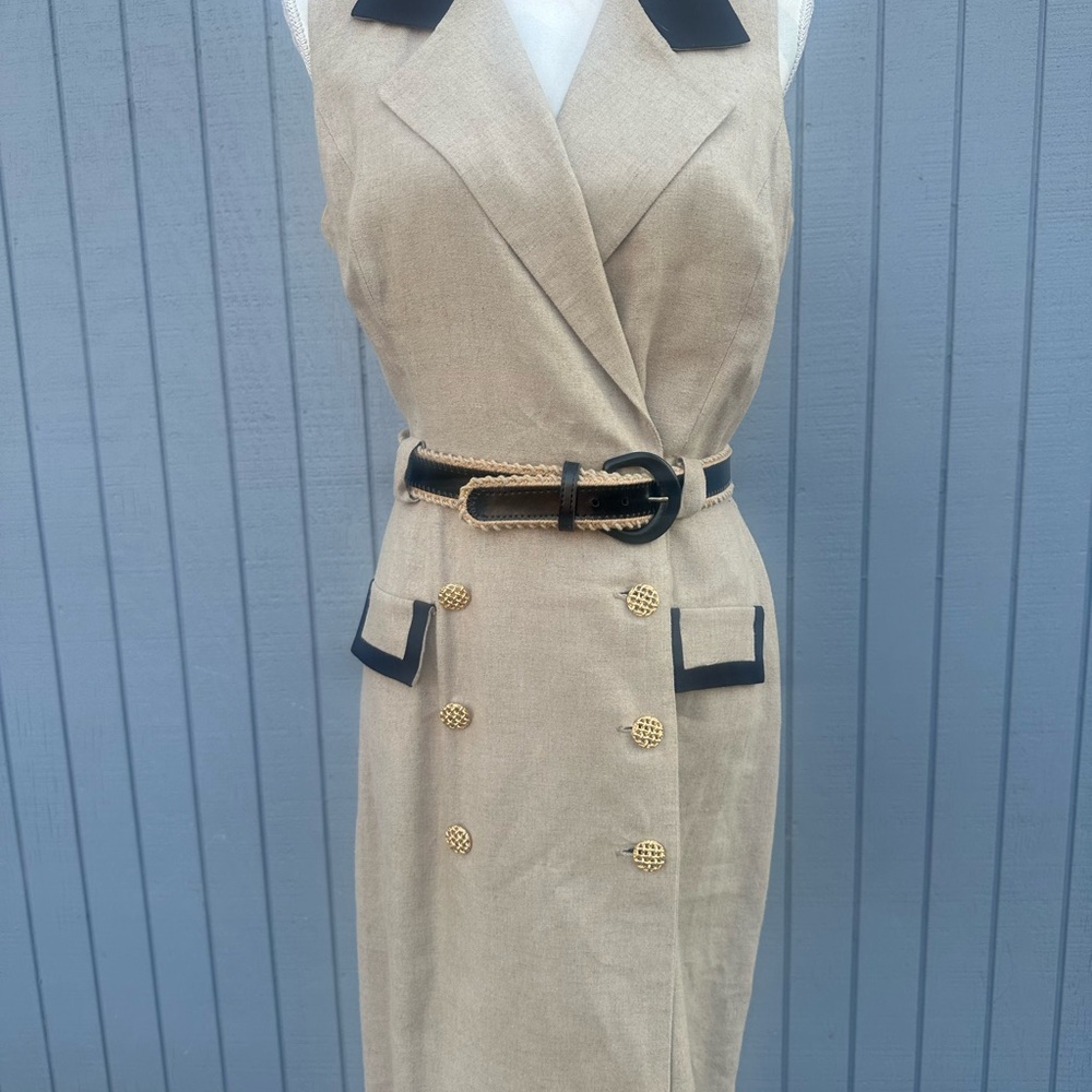 Danny & Nicole Khaki Dress with Black Details - Picture 3 of 14